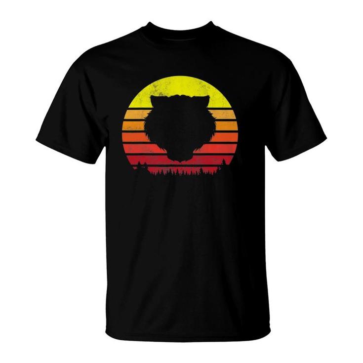 Vintage Retro Tiger Face Silhouette Forest Sun Graphic T-Shirt