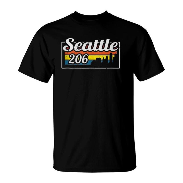 Vintage Seattle City Skyline 206 State Of Washington Retro  T-Shirt