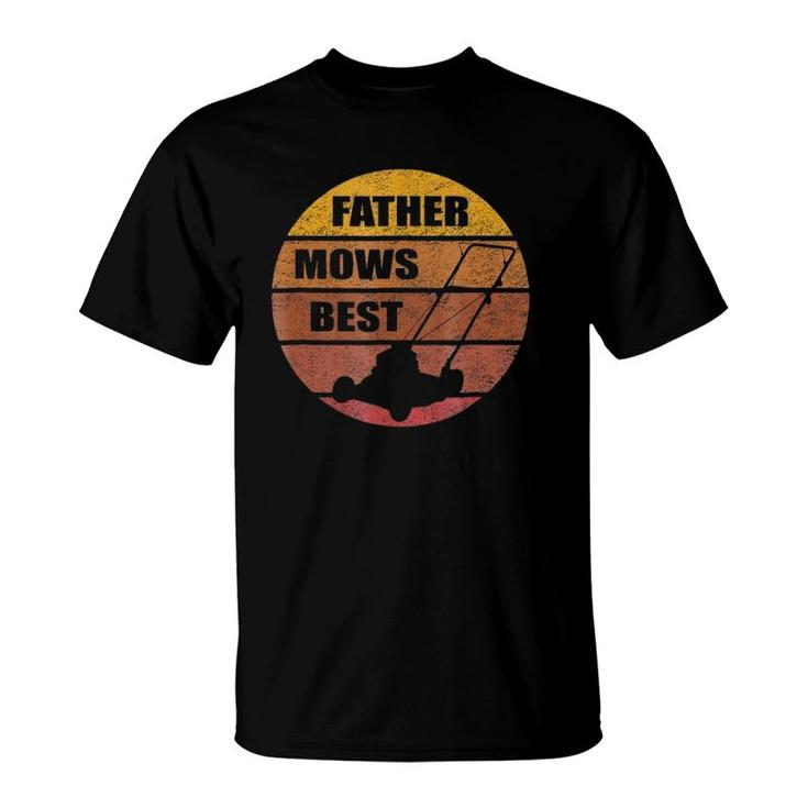Vintage Sunset Lawn Mower Father Mows Best Silhouette T-Shirt