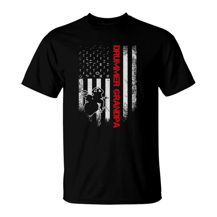 Vintage Usa American Flag Drums Grandpa Drummer Silhouette T-Shirt