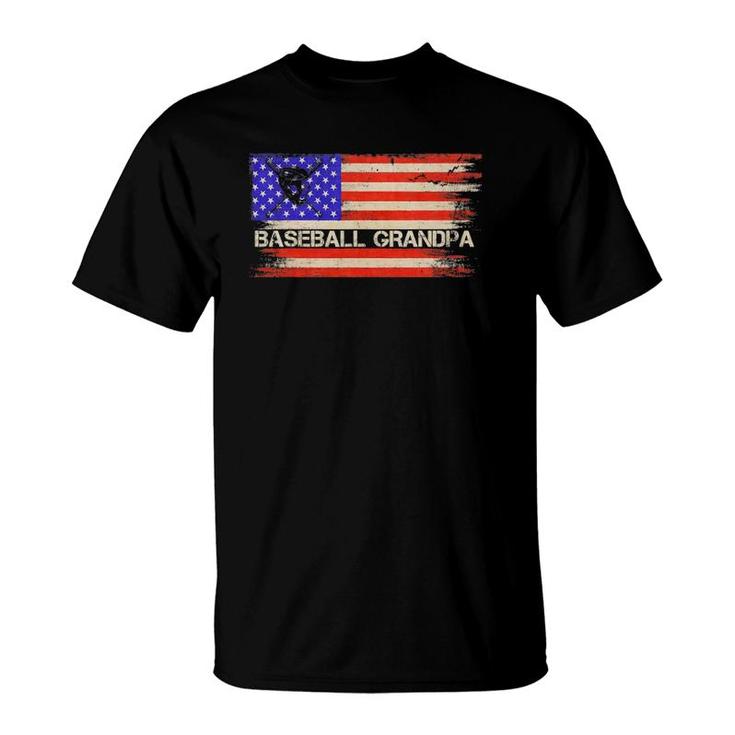 Vintage Usa American Flag Proud Baseball Grandpa Silhouette T-Shirt