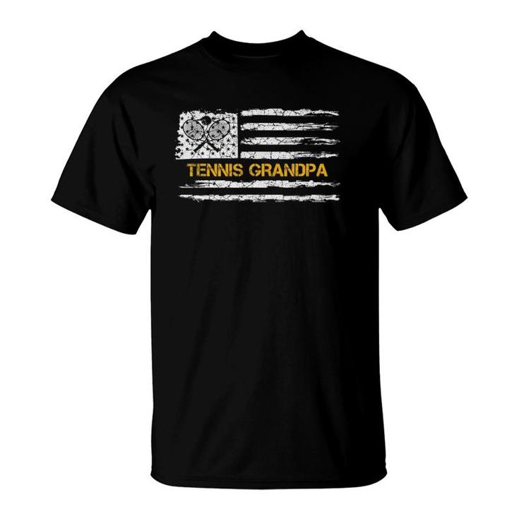 Vintage Usa American Flag Proud Tennis Grandpa Silhouette T-Shirt