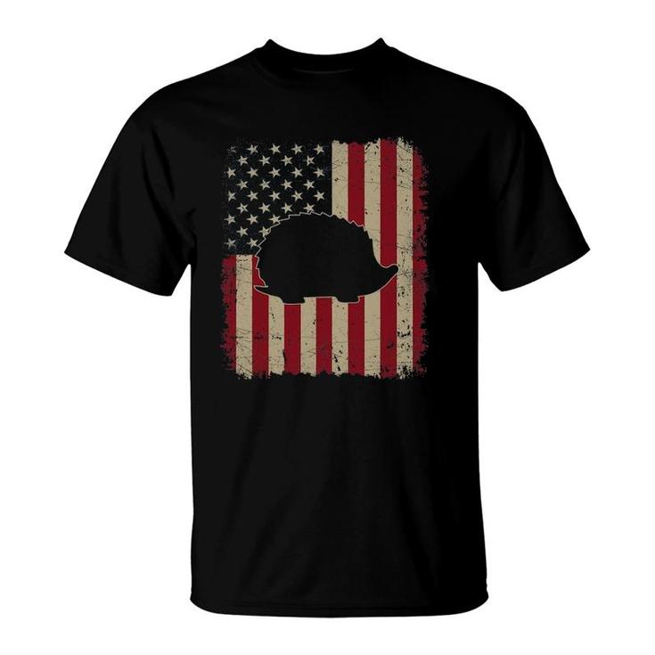 Vintage Usa Flag Hedgehog Animals Lover Farm Father's Day T-Shirt