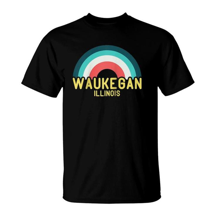 Waukegan Illinois Vintage Retro Rainbow Raglan Baseball Tee T-Shirt