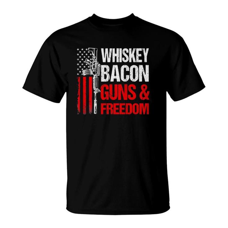 Whiskey Bacon Guns Freedom On Back Us Flag Dad Grandpa T-Shirt