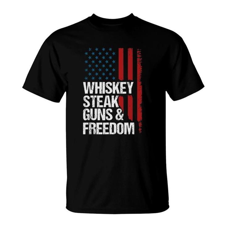 Whiskey Steak Guns & Freedom Patriotic Dad Grandpa Us Flag T-Shirt
