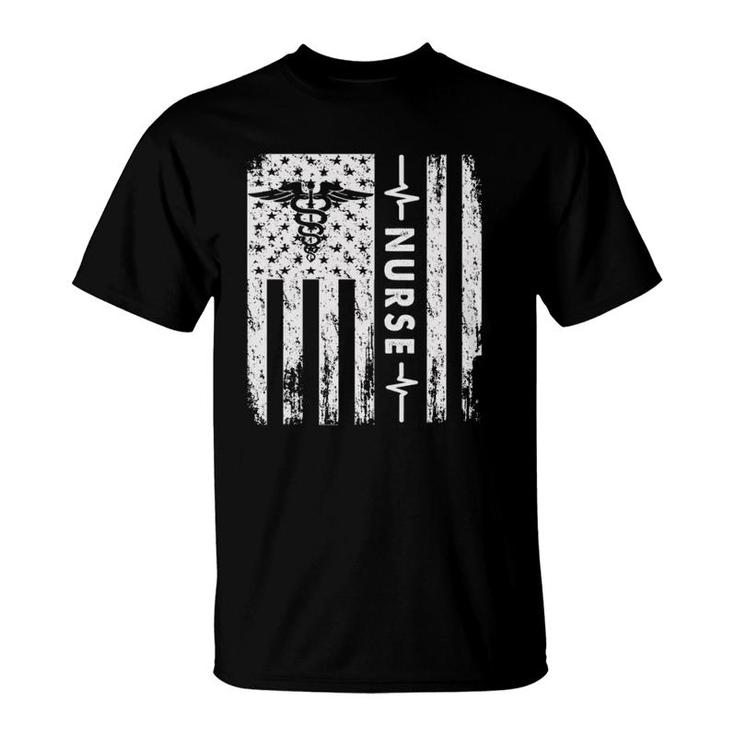 White Nurse Grunge Flag Patriotic Veteran Military Medical T-Shirt