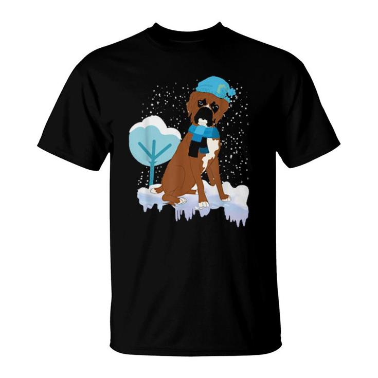 Winter Dog Snowing Snowflakes Dog Owner Cute Pet Boxer  T-Shirt