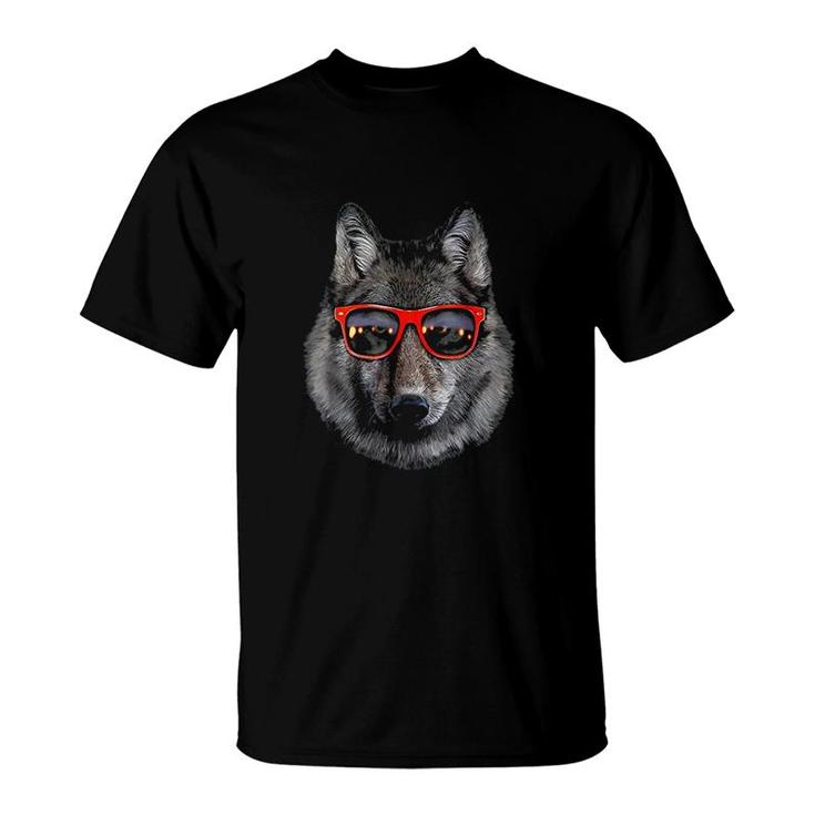 Wolf In Retro Sunglass Frame T-Shirt