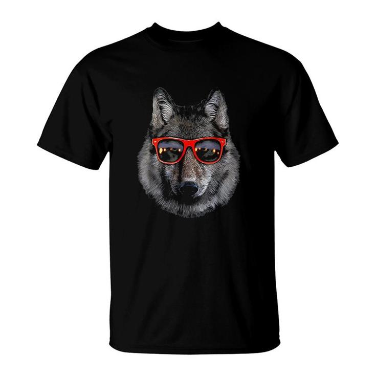 Wolf In Retro Sunglass Frame Wolves T-Shirt