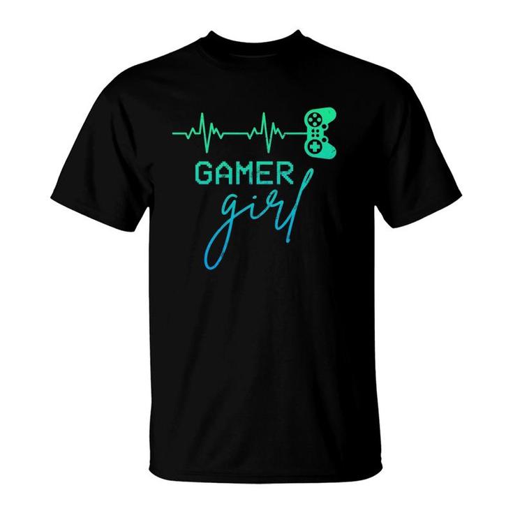 Woman Gamer Cute Gamer Girl Heartbeat Girly Video Games T-Shirt