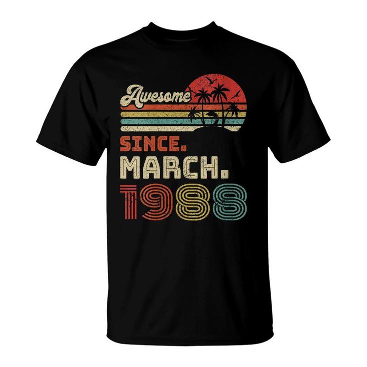 Womens 34 Year Old Awesome Since March 1988 34Th Birthday  T-Shirt