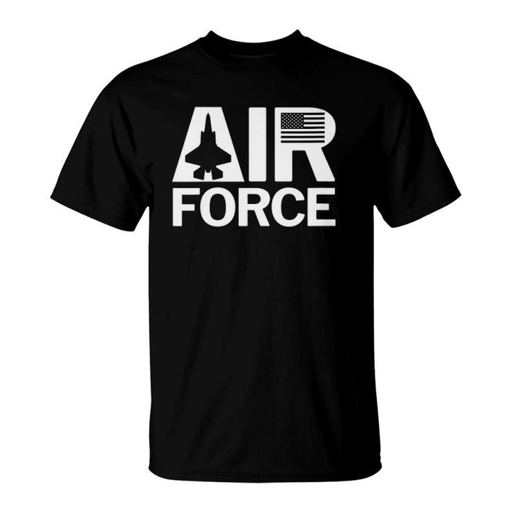Womens Air Force With F35 Jet And Us Flag T-Shirt