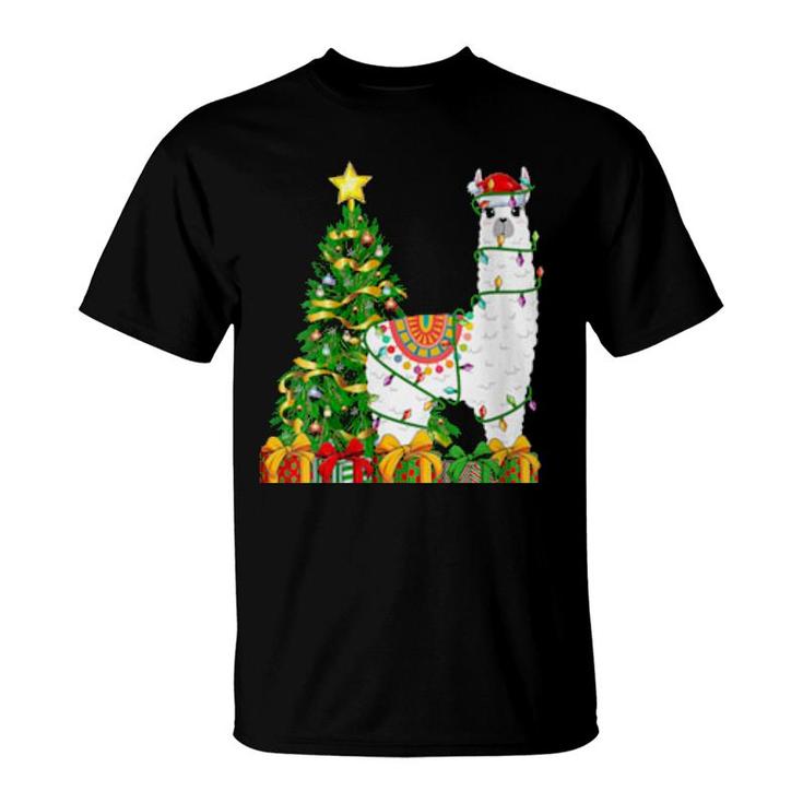 Womens Alpaca Lighting Xmas Tree Matching Alpaca Christmas  T-Shirt