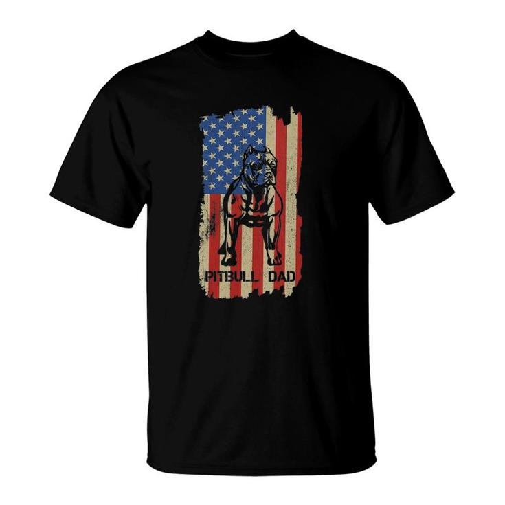 Womens American Flag Pitbull Dad Cool Dog Daddy Patriot 4Th July V-Neck T-Shirt