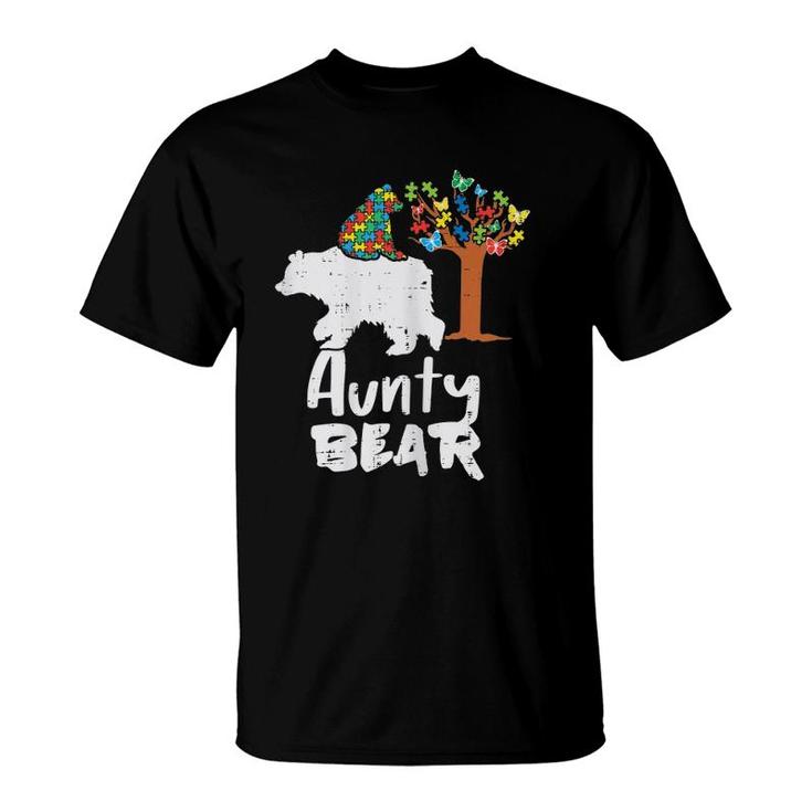 Womens Aunty Bear Puzzle Tree Autism Awareness Aunt Auntie Women T-Shirt