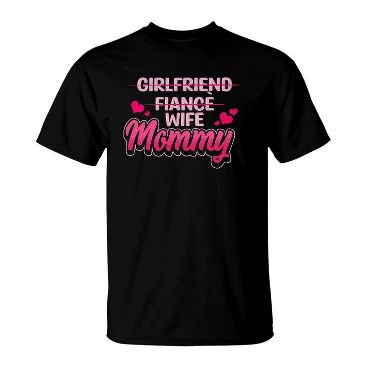 Womens Baby Reveal Girlfriend Fiancé Wife Mommy Promoted Mother T-Shirt