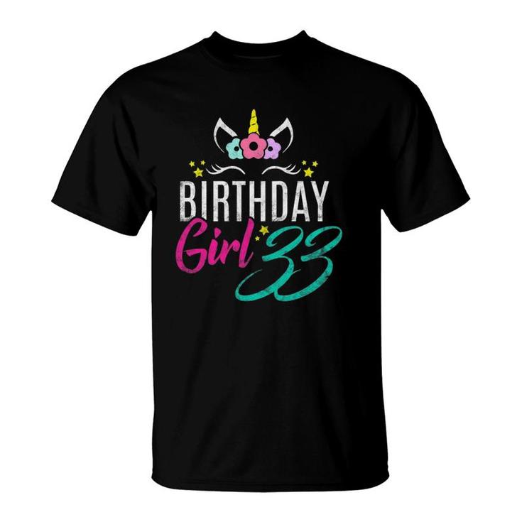 Womens Birthday Girl 33 Years Old Gift Cute Unicorn Face 33Rd Bday  T-Shirt