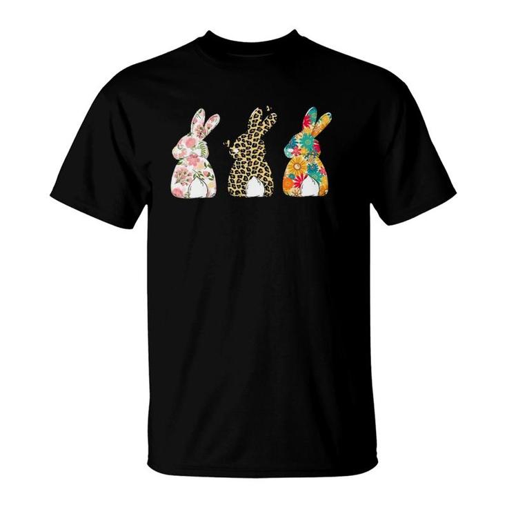 Womens Cute Easter Bunnies Leopard Bunny And Flower Bunnies T-Shirt