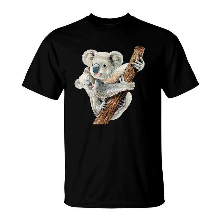 Womens Cute Koala Bear And Baby Realistic Watercolor V-Neck T-Shirt