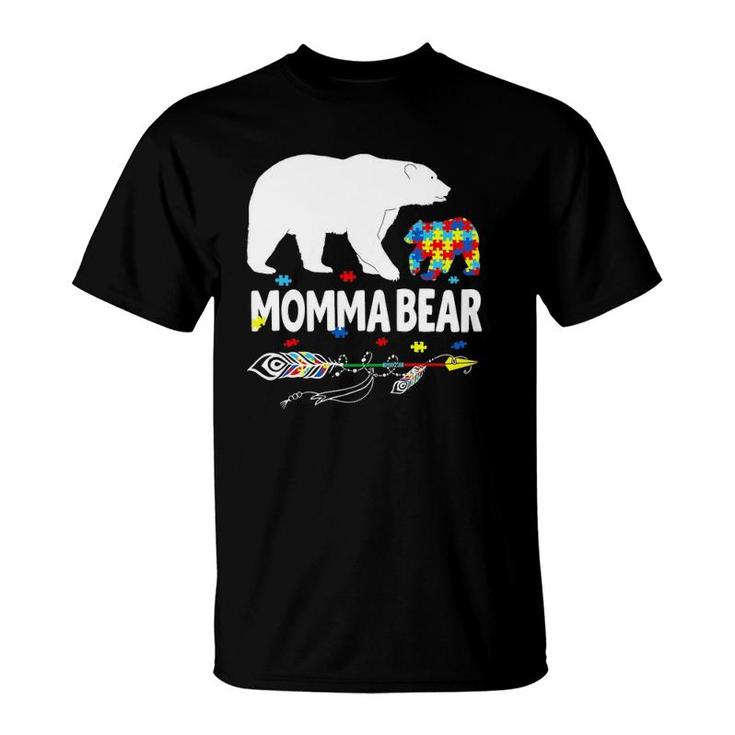 Womens Cute Momma Bear Autism Awareness Mother Autistic Family T-Shirt
