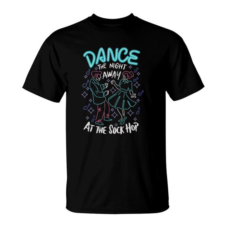 Womens Dance The Night Away Sock Hop Theme Party 1950S Costume 50S V Neck T-Shirt