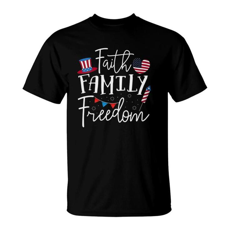 Womens Faith Family Freedom American Flag Christian Patriotic Gift T-Shirt