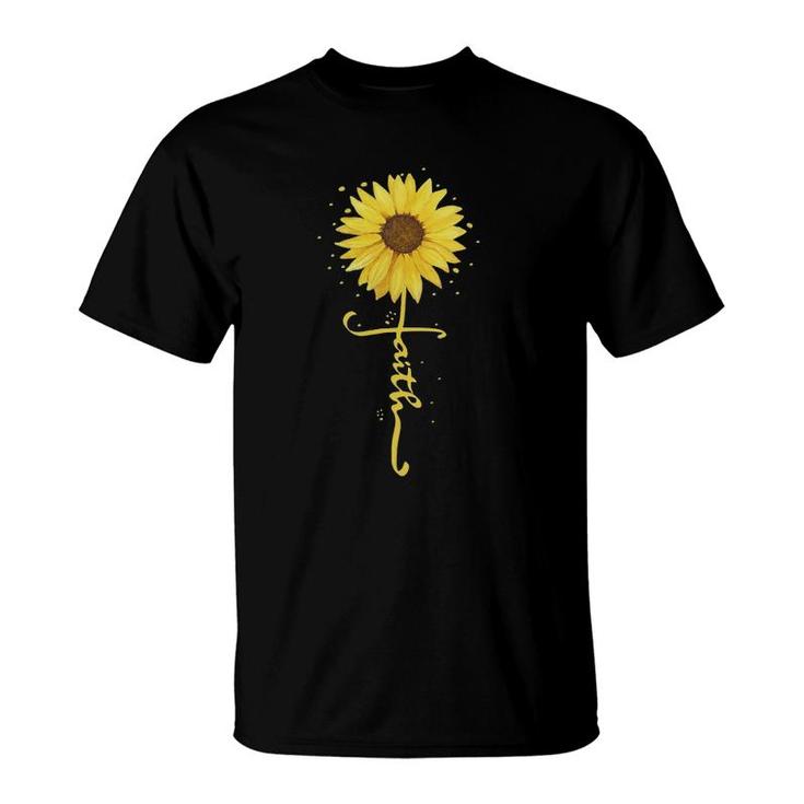 Womens Faith In God Sunflower Faith Blessed Thankful Jesus T-Shirt