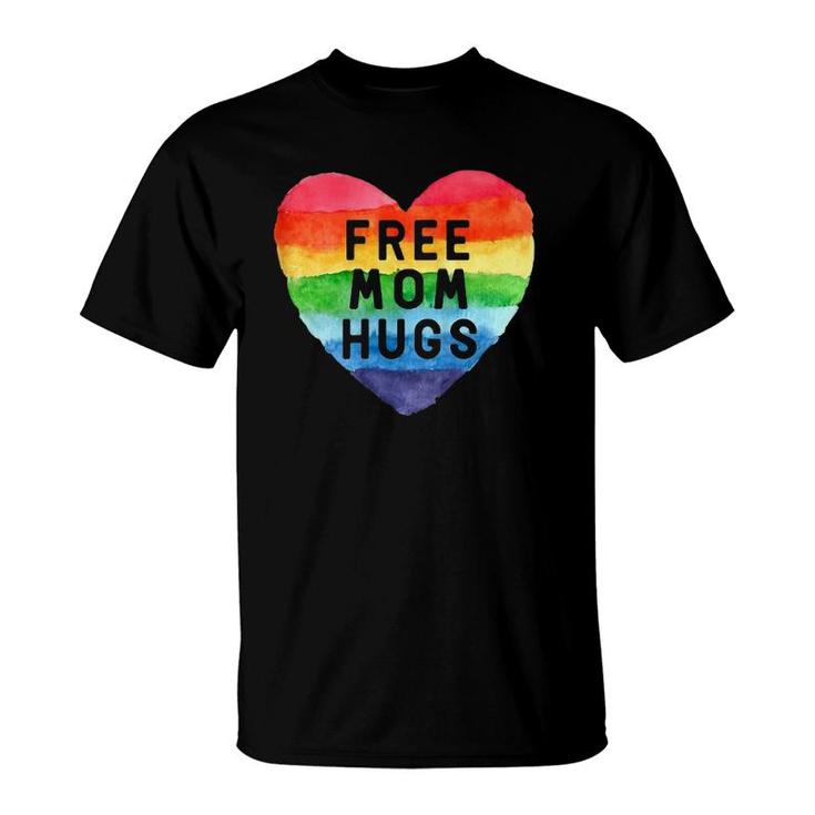 Womens Free Mom Hugs Lgbt Flag Rainbow Heart Mothers Day Gifts T-Shirt