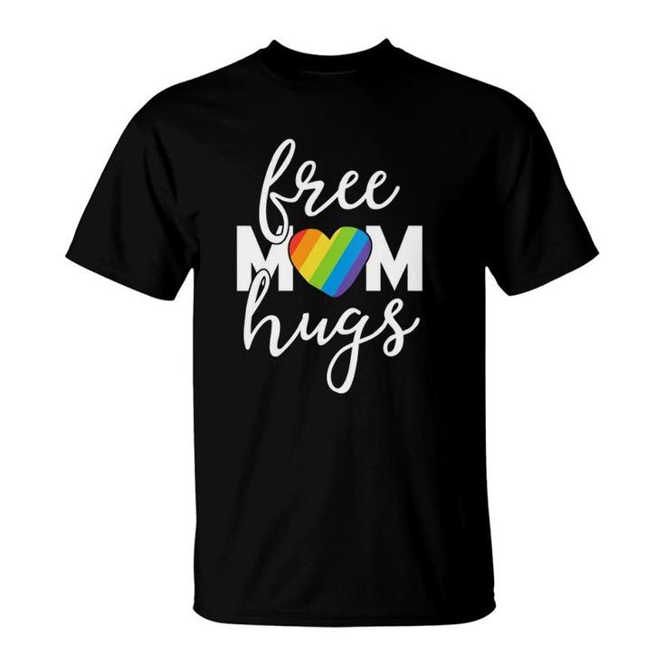 Womens Free Mom Hugs Rainbow Pride March Heart Family Mother V-Neck T-Shirt