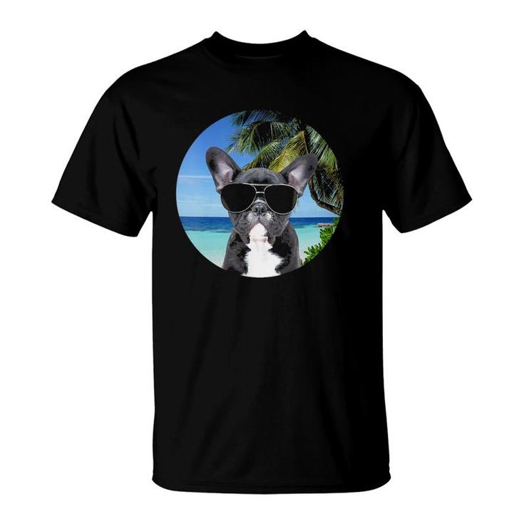 Womens French Bulldog Frenchie Dog Lover Beach Tropical Funny Cute  T-Shirt
