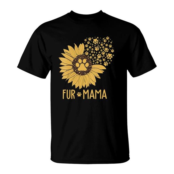 Womens Fur Mama - Sunflower Dog Mom  T-Shirt