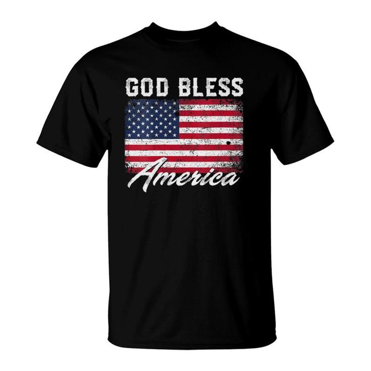 Womens God Bless America Usa Flag 4Th Of July Patriotic V-Neck T-Shirt