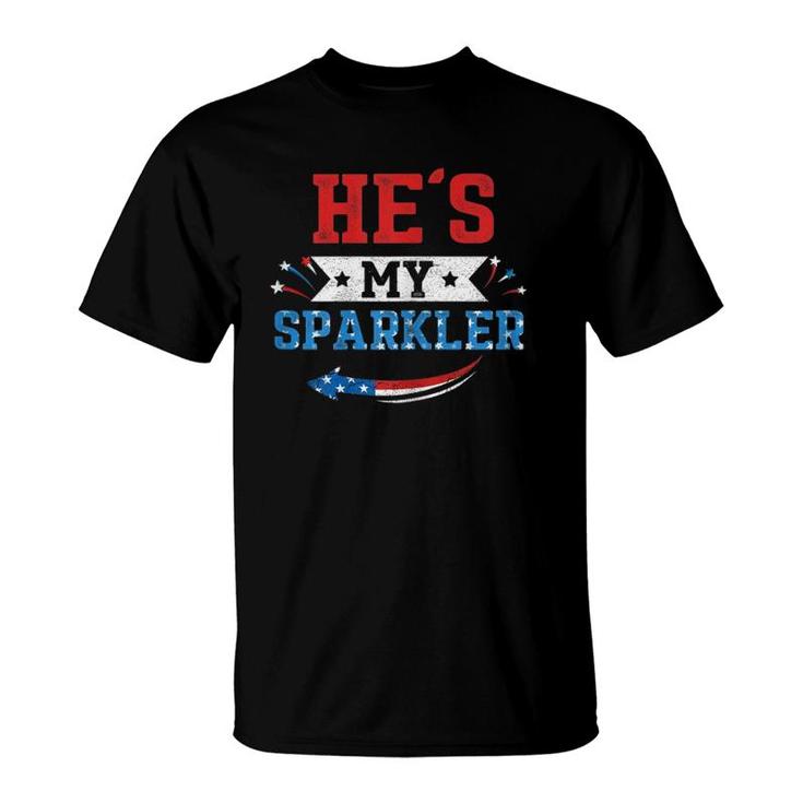 Womens He's My Sparkler Hers And His 4Th Of July Matching Couples T-Shirt