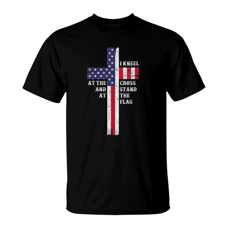 Womens I Kneel At The Cross And Stand At The Flag Men Women V-Neck T-Shirt