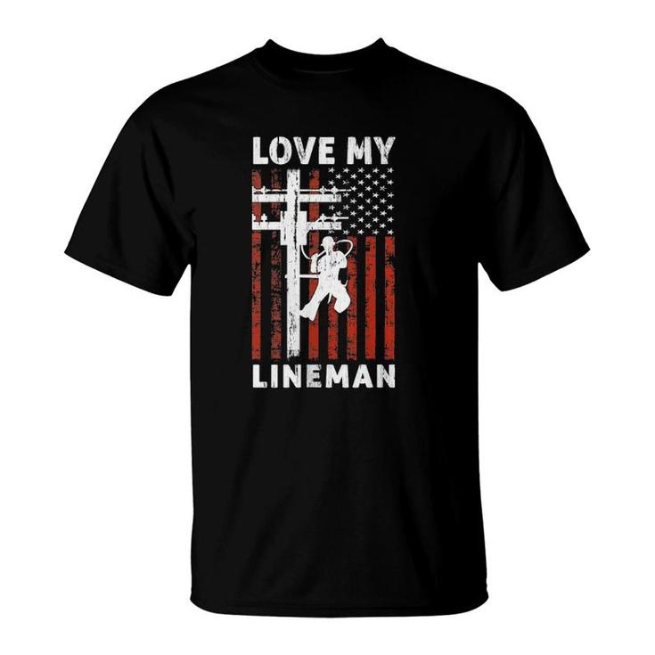 Womens I Love My Lineman Usa Flag 4Th Of July Tank Top T-Shirt