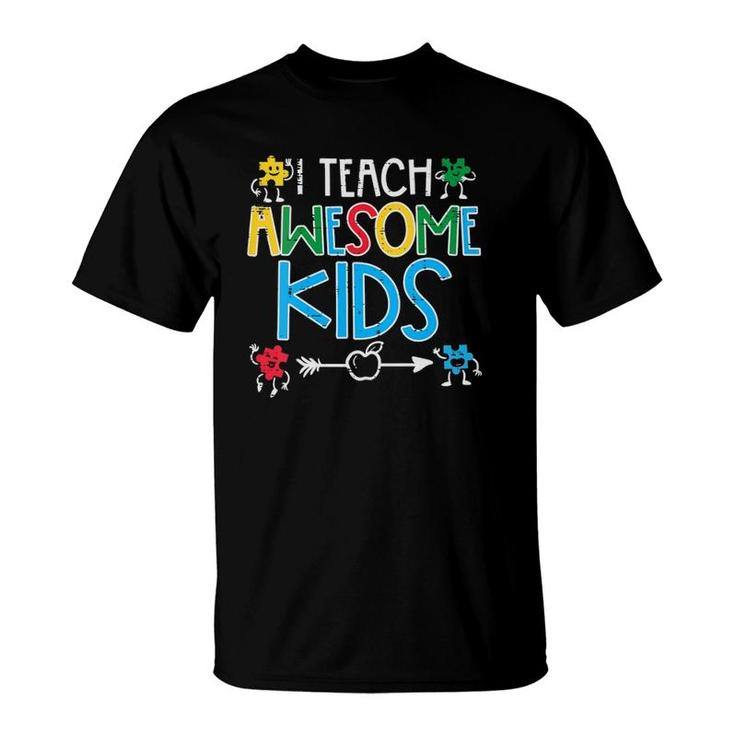 Womens I Teach Awesome Kids Autism Awareness Sped Teacher Men Women V Neck T-Shirt