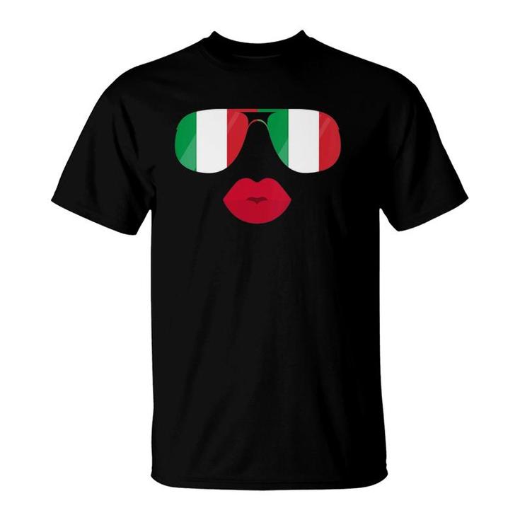 Womens Italy Flag Sunglasses Lips Italia Flags Italian Women Girl T-Shirt