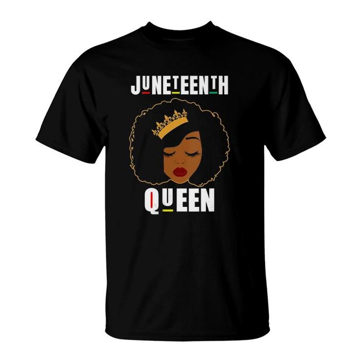 Womens Juneteenth Queen Black Girl Afro Queen V-Neck T-Shirt