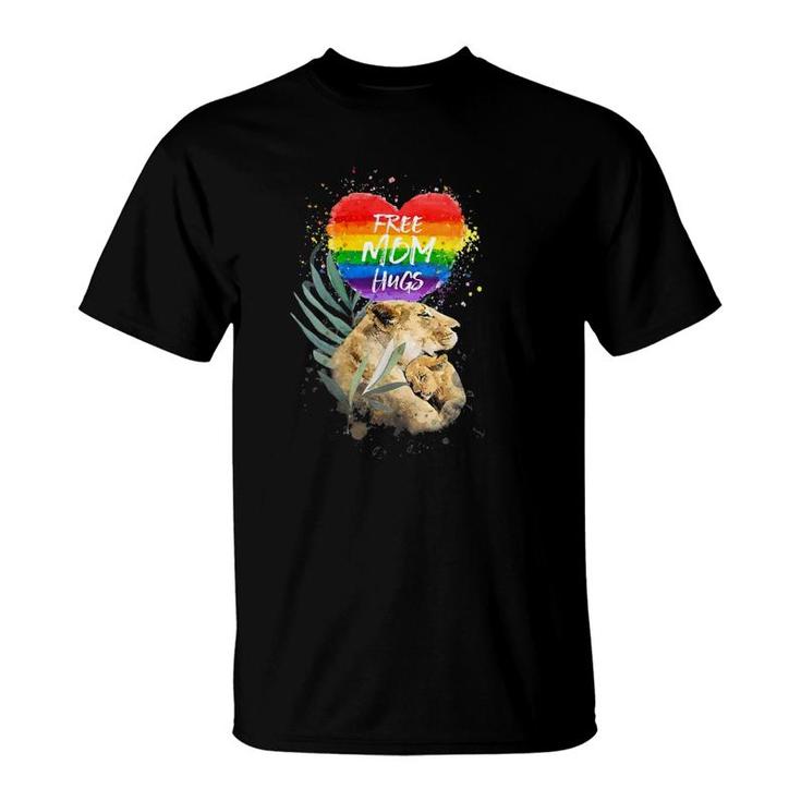 Womens Lgbt Pride Mama Lion Rainbow Free Mom Hugs Love Mothers Day V-Neck T-Shirt
