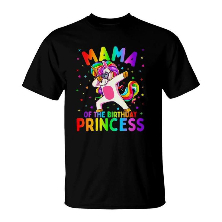 Womens Mama Of The Birthday Princess Girl Dabbing Unicorn Mom V-Neck T-Shirt