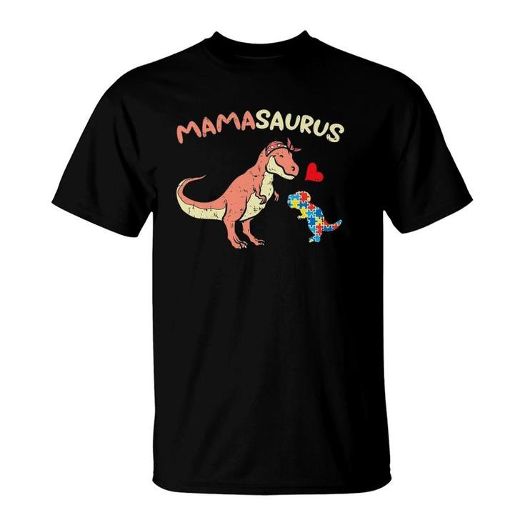 Womens Mamasaurus Heart Puzzle Dino Autism Awareness Mom Mama Women T-Shirt