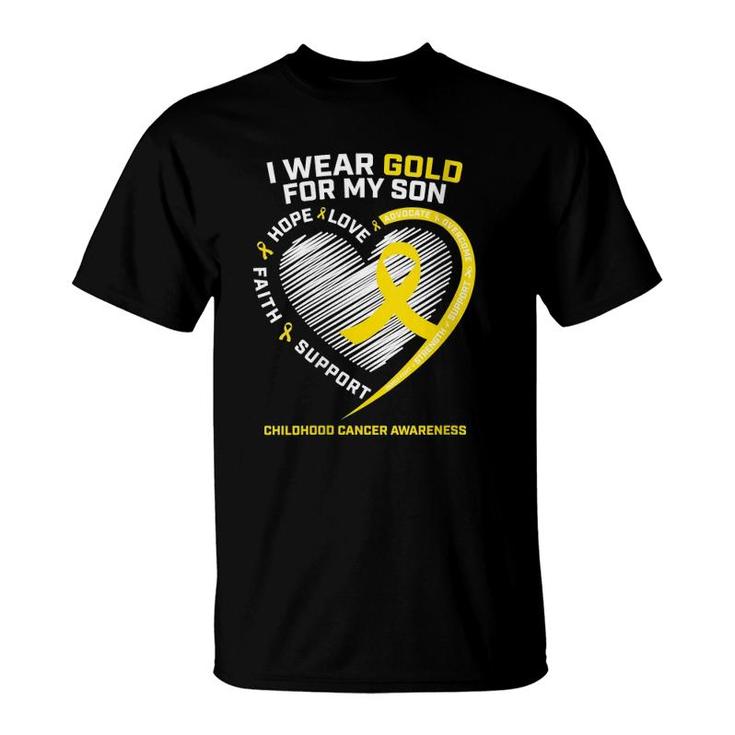Womens Mom Dad I Wear Gold For My Son Childhood Cancer Awareness T-Shirt