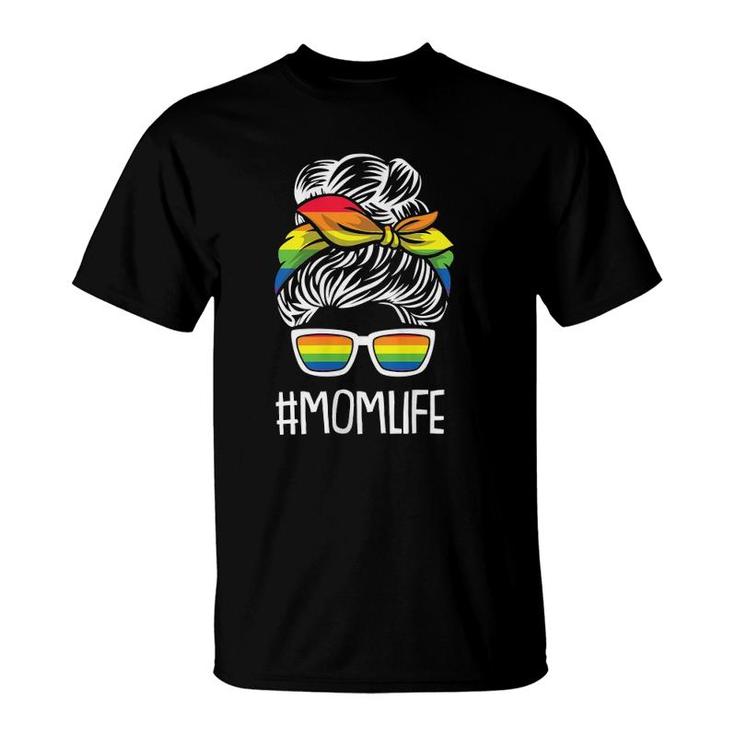 Womens Mom Life Gay Pride Rainbow Flag Lgbt-Q Ally Mama Mother  T-Shirt