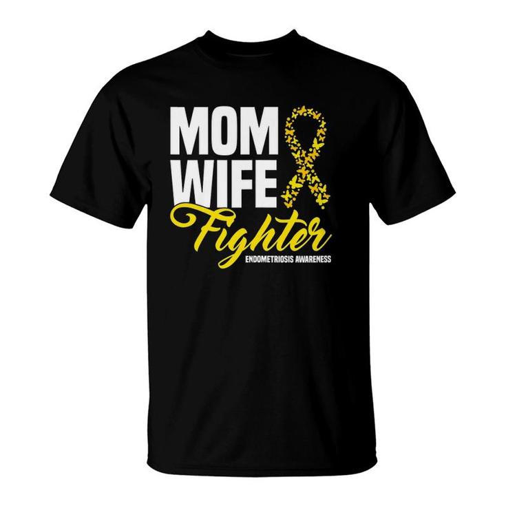 Womens Mom Wife Fighter Yellow Ribbon Endometriosis Awareness T-Shirt
