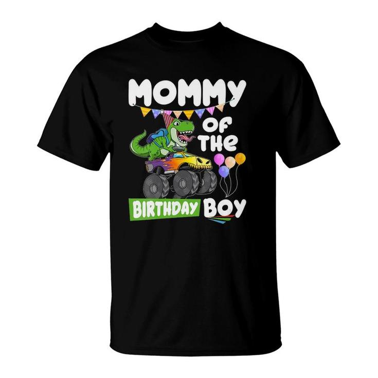 Womens Mommy Of The Birthday Boy Rex Dinosaur Monster Truck V-Neck T-Shirt