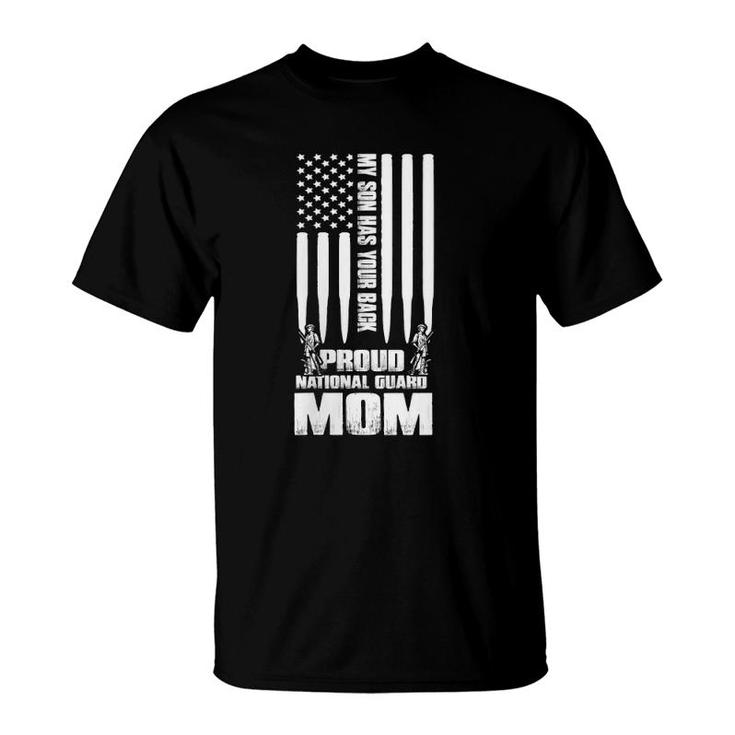 Womens My Son Has Your Back Proud National Guard Mom Army Mom V Neck T-Shirt