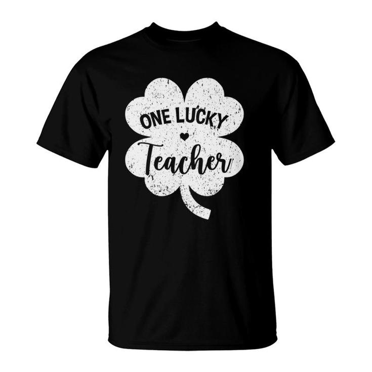 Womens One Lucky Teacher Shamrock Four Leaf Clover St Patrick's Day T-Shirt