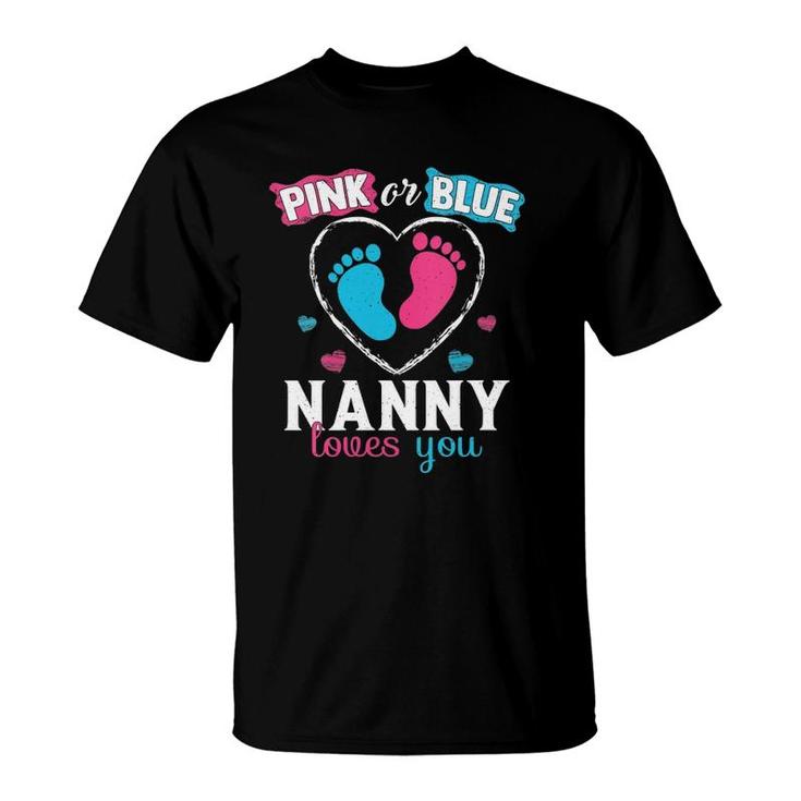 Womens Pink Or Blue Nanny Loves You Baby Gender Nanny V-Neck T-Shirt
