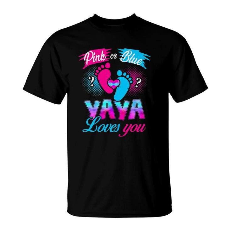 Womens Pink Or Blue Yaya Loves You Baby Gender Reveal T-Shirt